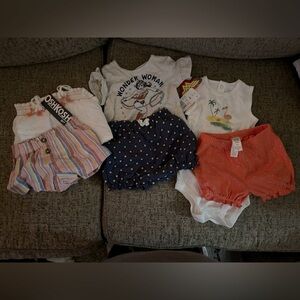 Set of Carters, oshkosh and Wonder Woman 12 month outfits